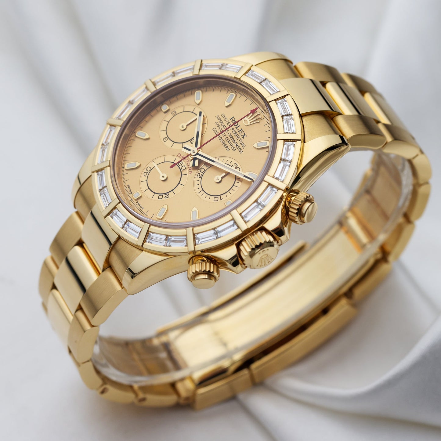 Unworn Rolex Daytona 116568BR | Baguette Diamond Bezel | 18k Yellow Gold