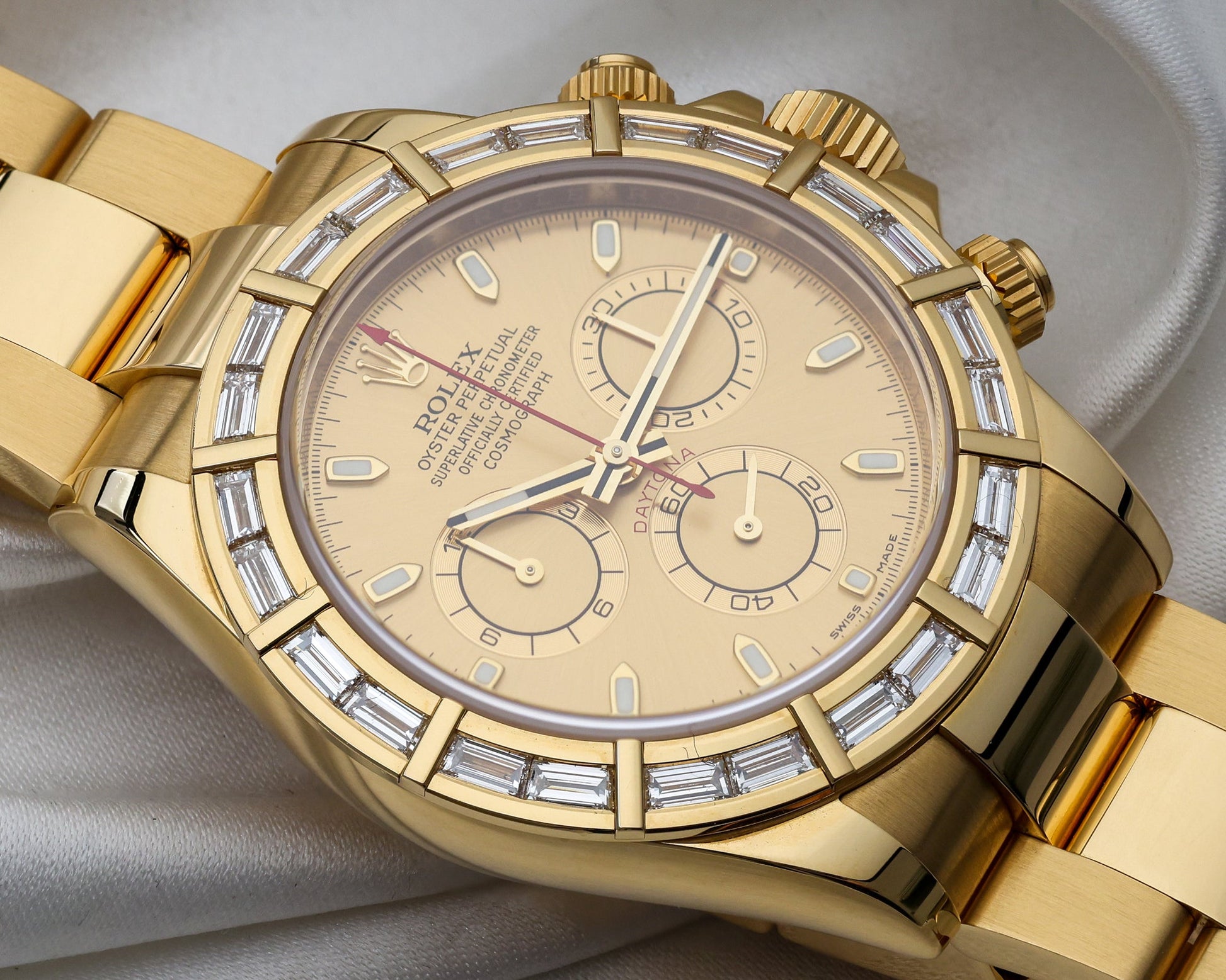 Unworn Rolex Daytona 116568BR | Baguette Diamond Bezel | 18k Yellow Gold