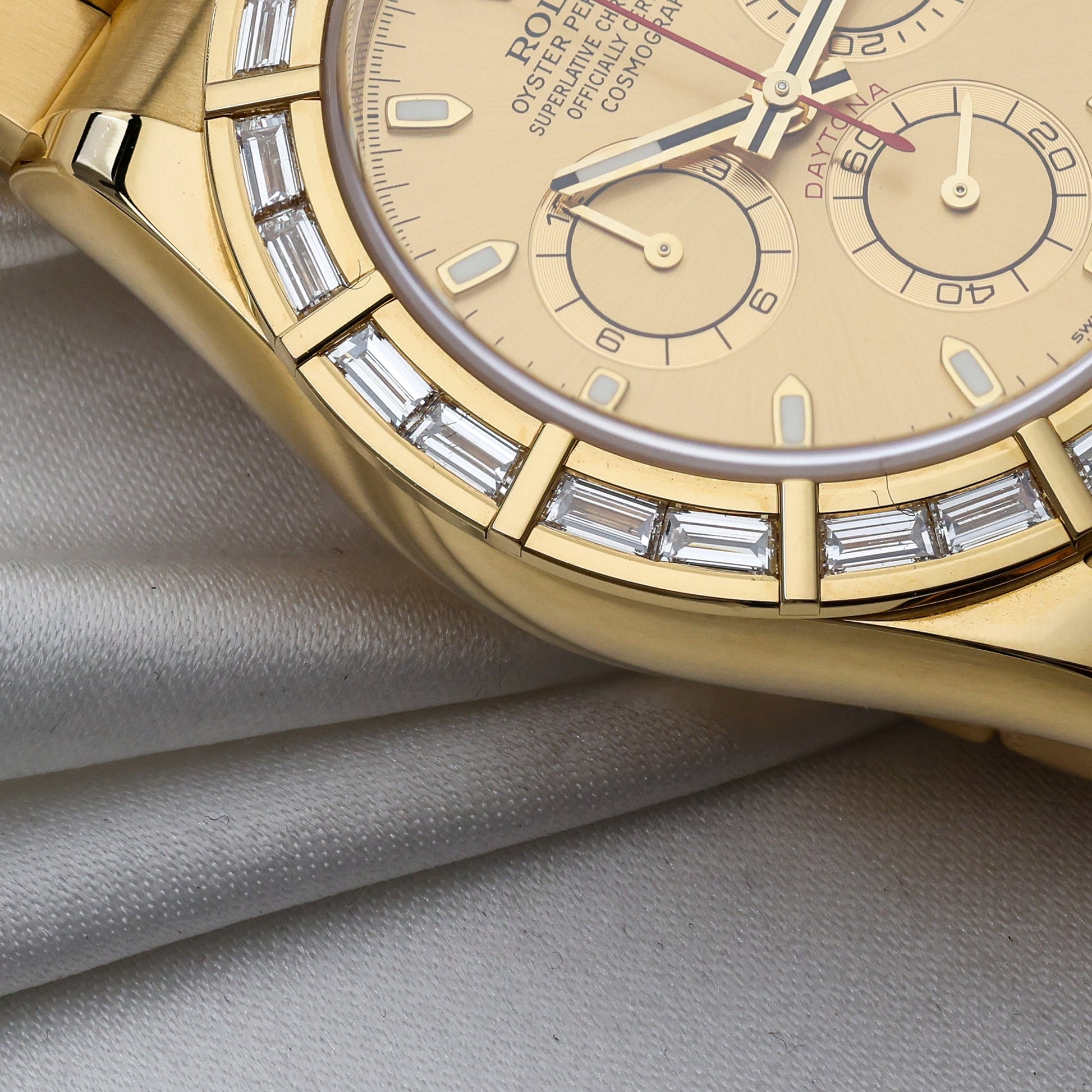 Unworn Rolex Daytona 116568BR | Baguette Diamond Bezel | 18k Yellow Gold