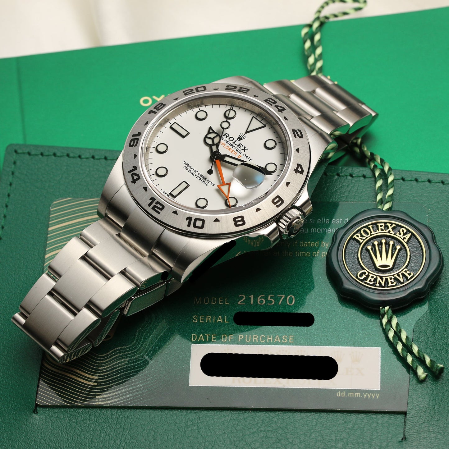 Unworn Rolex Explorer II 216570 Stainless Steel White Dial