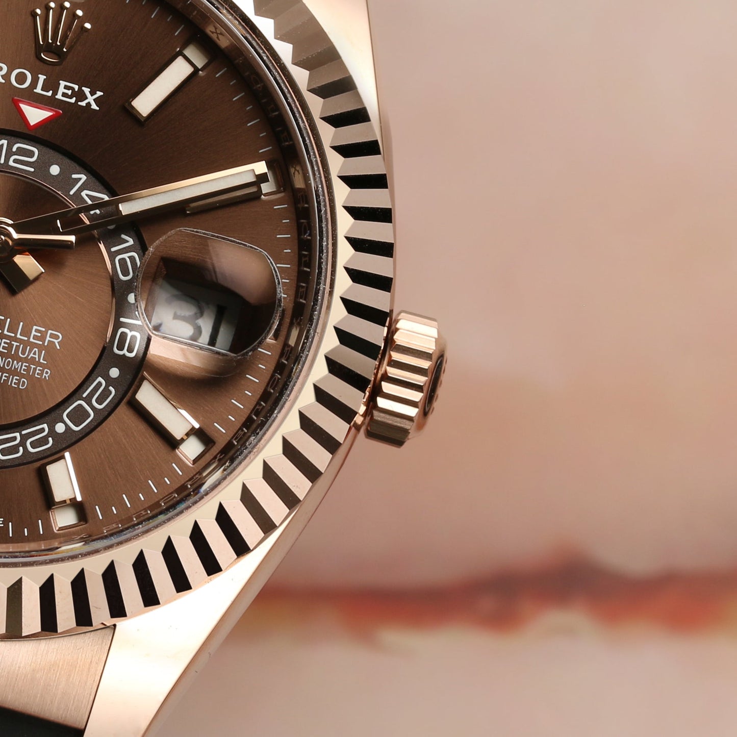 Unworn Rolex Sky-Dweller 326235 18k Rose Gold Chocolate Dial