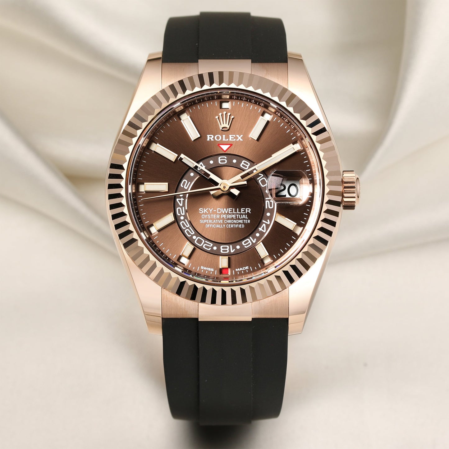 Unworn Rolex Sky-Dweller 326235 18k Rose Gold Chocolate Dial