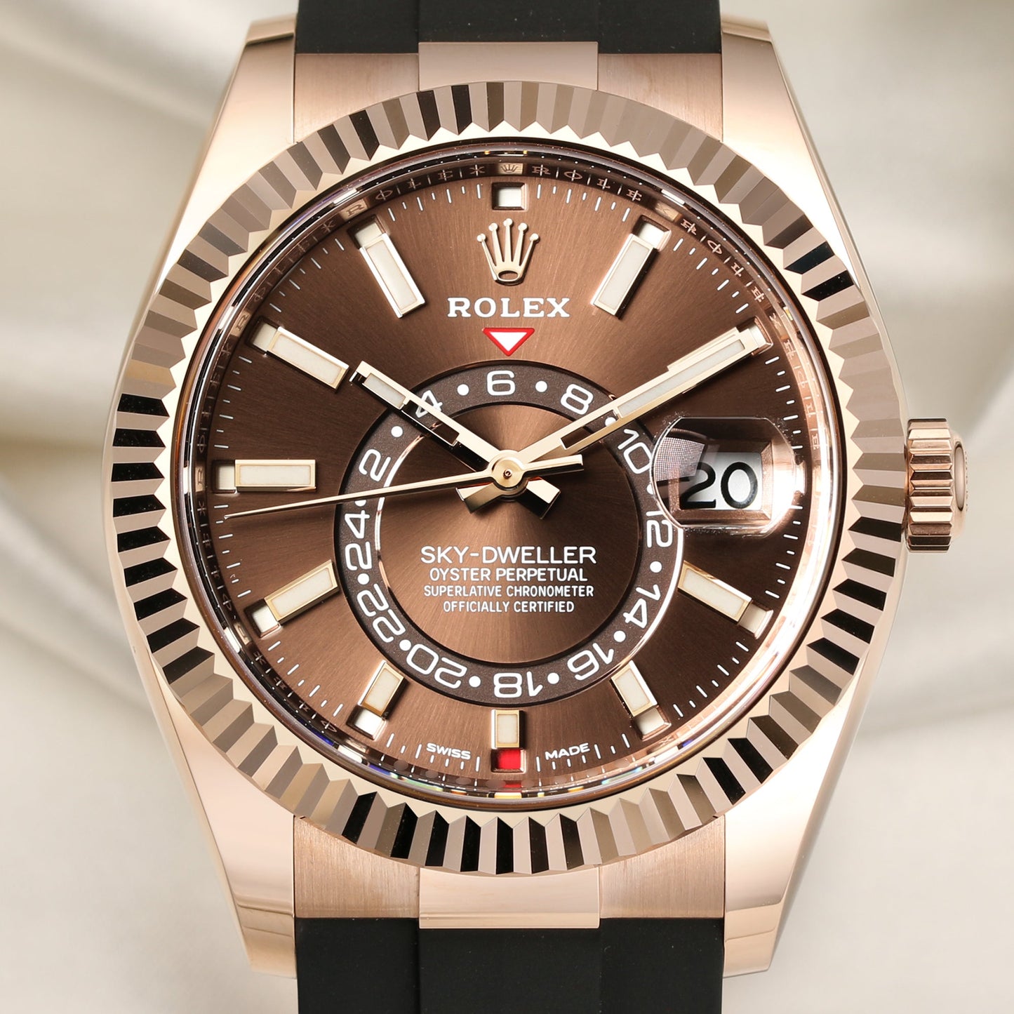 Unworn Rolex Sky-Dweller 326235 18k Rose Gold Chocolate Dial