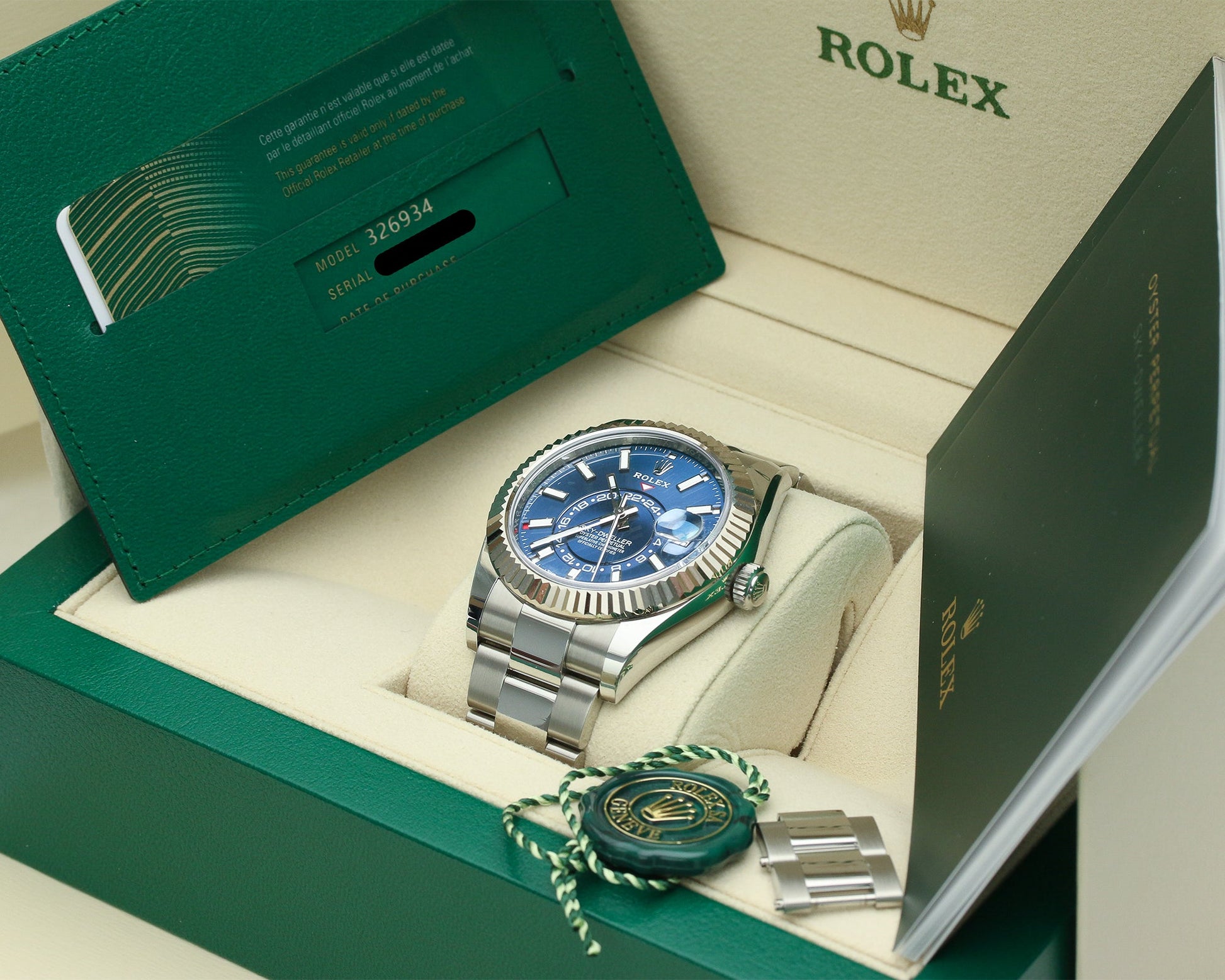 Unworn Rolex Sky-Dweller | REF. 326934 | Blue dial | 2020 | Stainless Steel & 18k White Gold bezel | Box & Papers