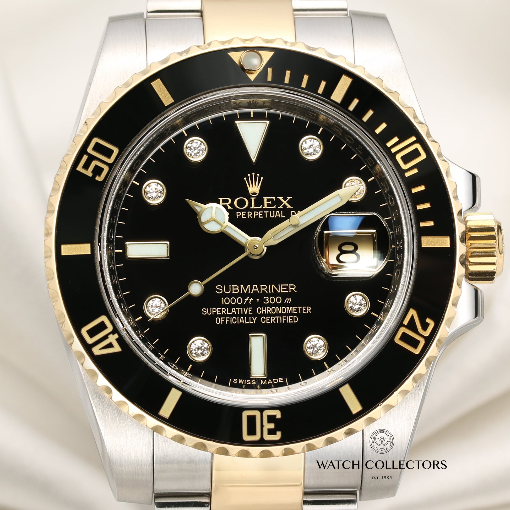 Rolex Submariner Rare Discontinued Factory Diamond Dial 116613LN Stainless Steel & 18k Yellow Gold