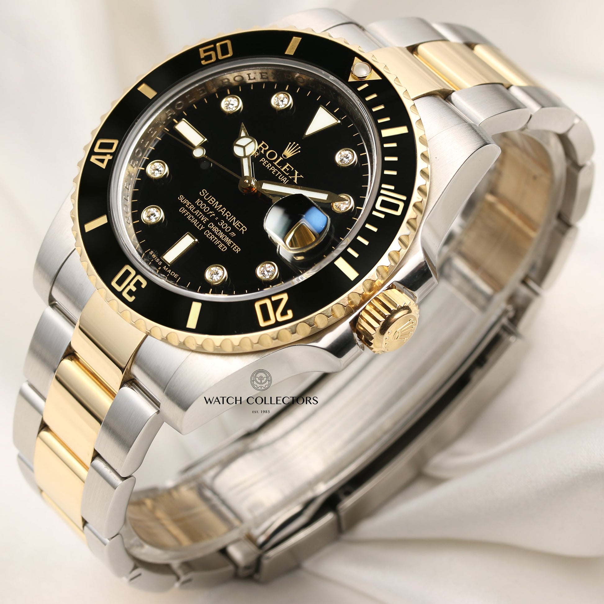 Rolex Submariner Rare Discontinued Factory Diamond Dial 116613LN Stainless Steel & 18k Yellow Gold