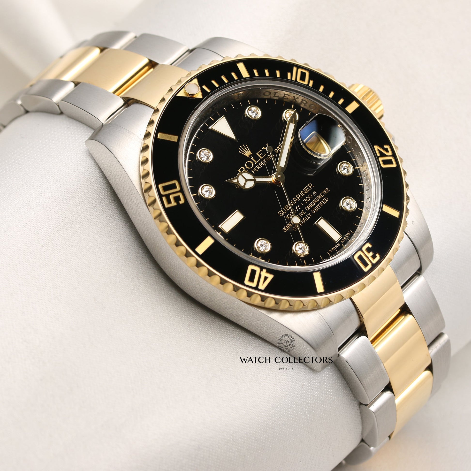 Rolex Submariner Rare Discontinued Factory Diamond Dial 116613LN Stainless Steel & 18k Yellow Gold