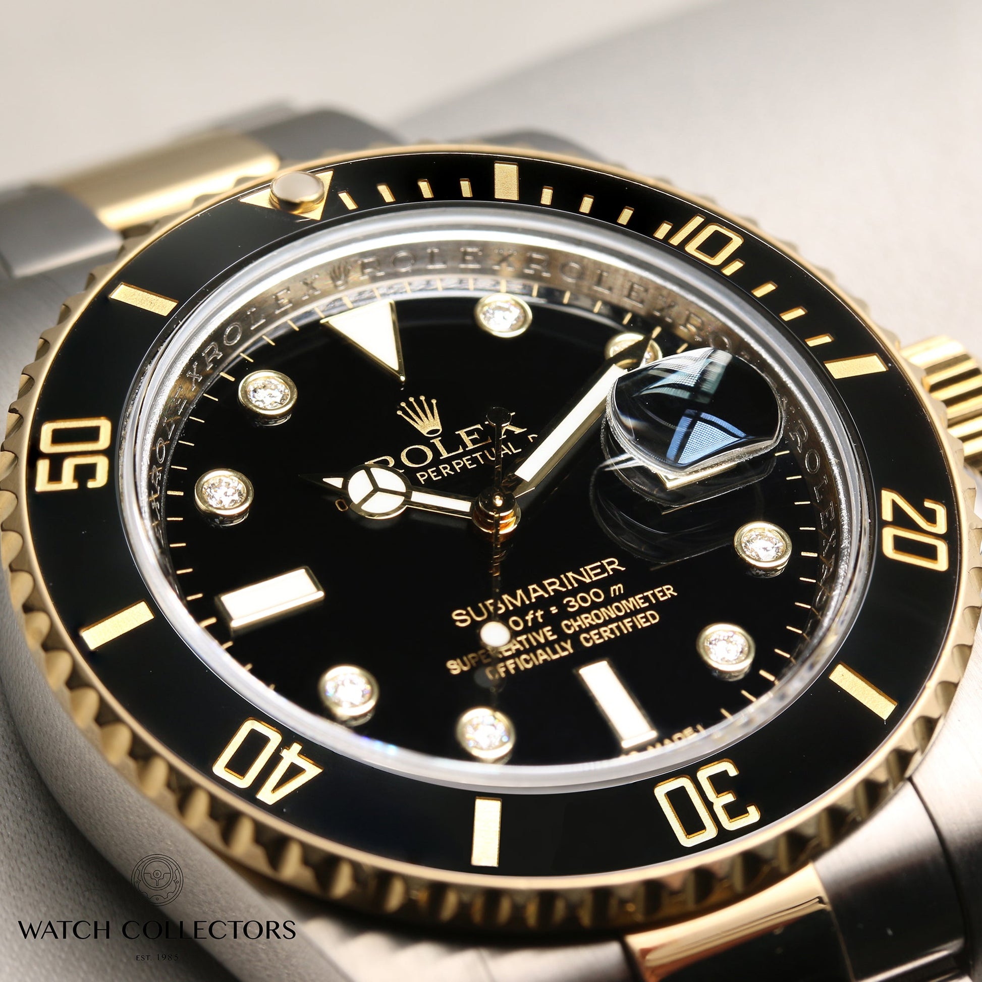 Rolex Submariner Rare Discontinued Factory Diamond Dial 116613LN Stainless Steel & 18k Yellow Gold