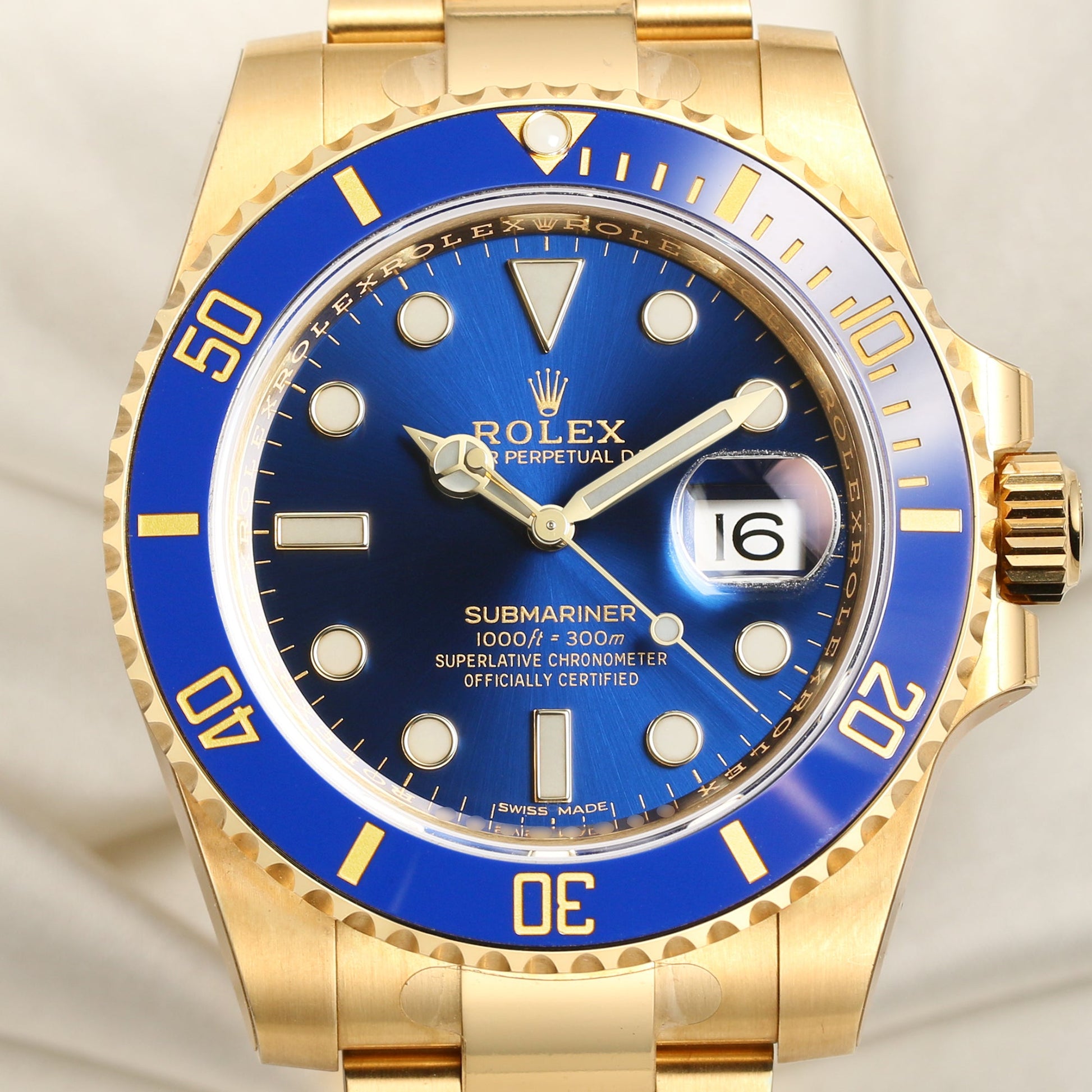 Unworn Rolex Submariner 116618LB 18K Yellow Gold Blue dial