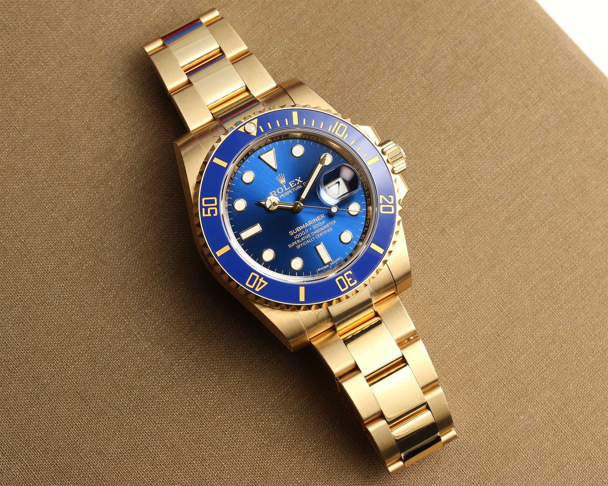 Unworn Rolex Submariner 116618LB 18K Yellow Gold Blue dial