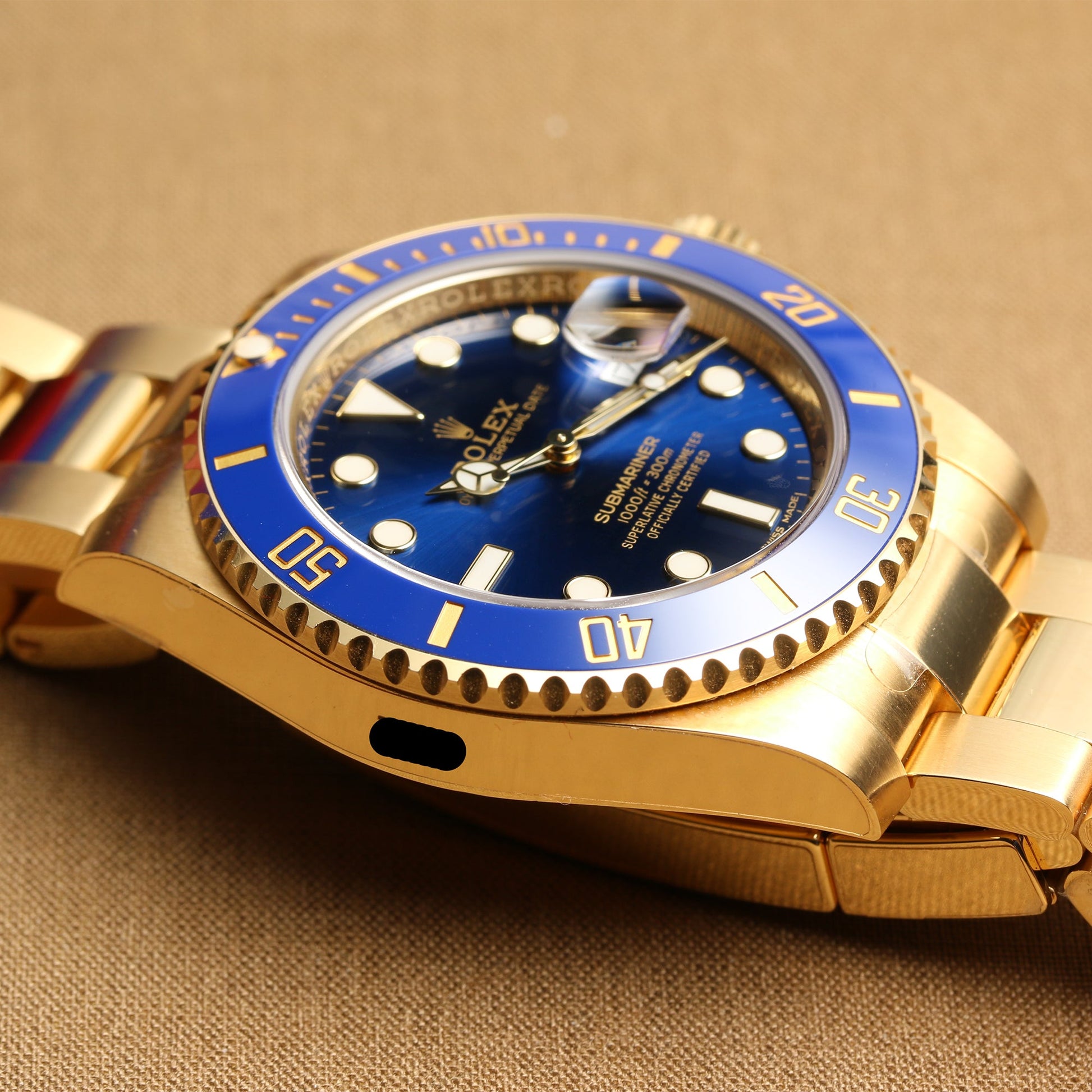 Unworn Rolex Submariner 116618LB 18K Yellow Gold Blue dial