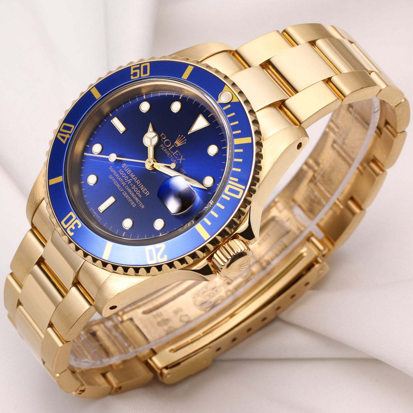 Rolex Submariner Date 16618 18K Yellow Gold Blue