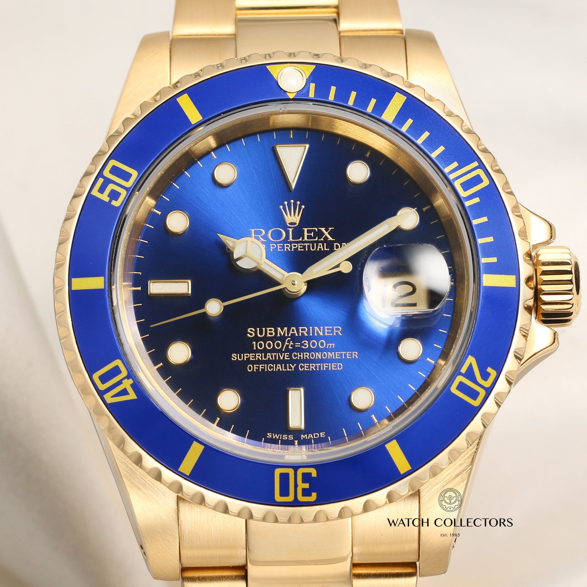 Rolex Submariner 16618 Blue Dial 18k Yellow Gold