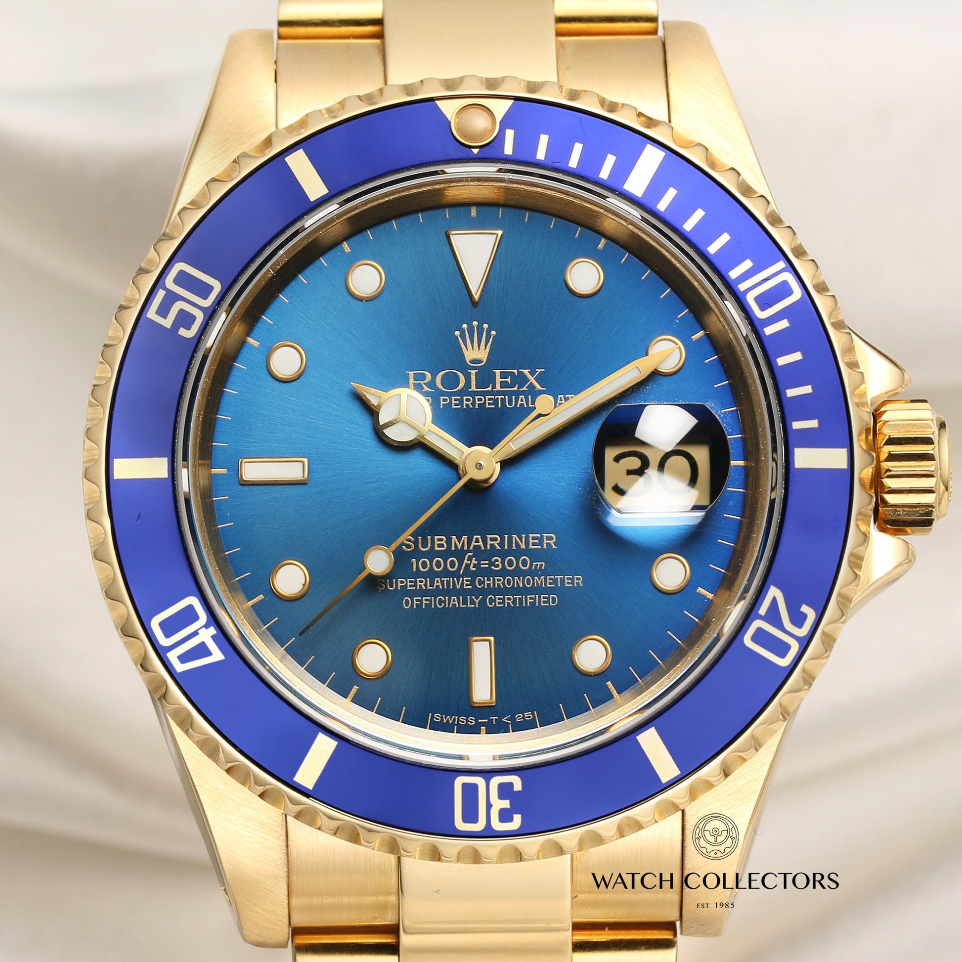 (Rare Naturally Faded) Rolex Submariner 16618 18k Yellow Gold Sunburst Dial