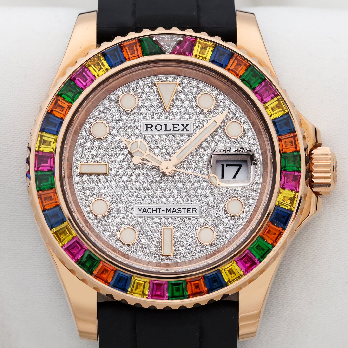 Unworn Rolex Yacht-Master 40mm | Rainbow Gem Bezel | Pave Diamond | Rose Gold | 116695SATS