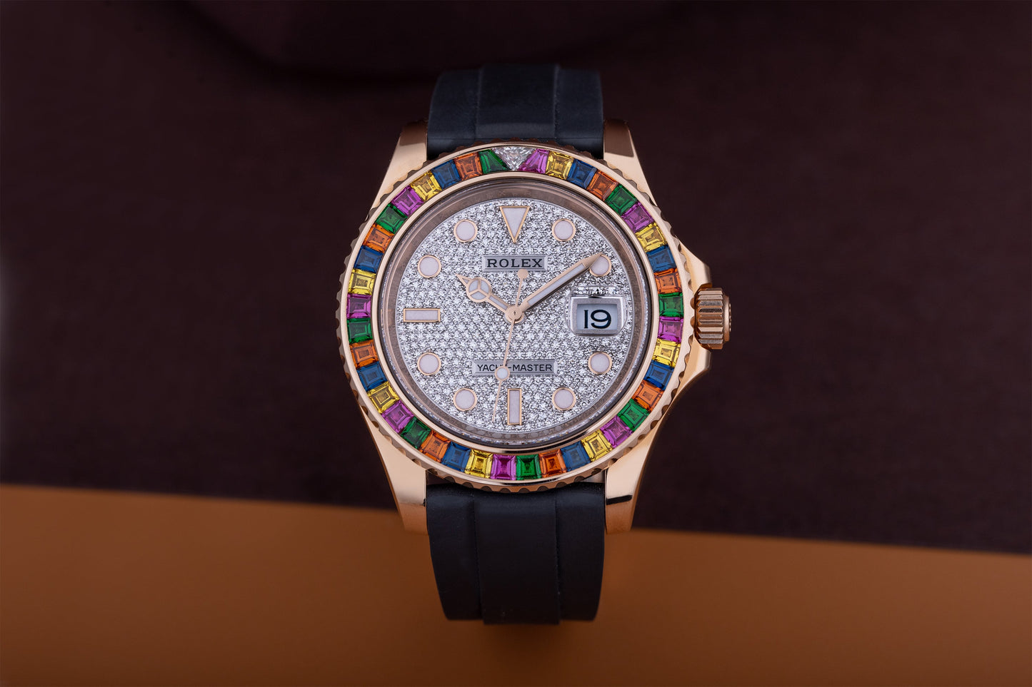 Unworn Rolex Yacht-Master 40 | REF. 116695SATS | Rainbow Gemstone Bezel | Pave Diamond Dial | Box & Papers | 18k Rose Gold | 2018