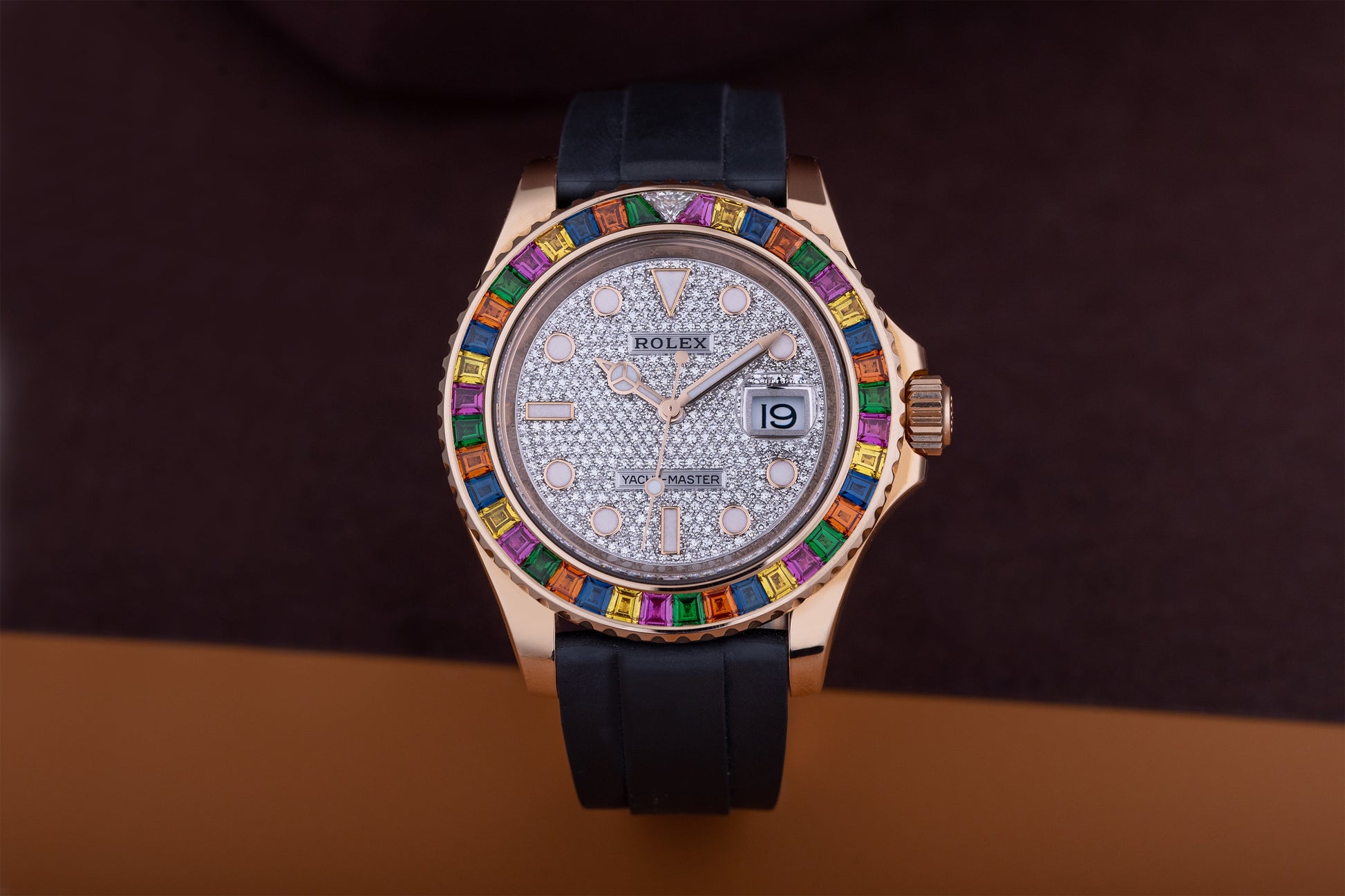 Unworn Rolex Yacht-Master 40 | REF. 116695SATS | Rainbow Gemstone Bezel | Pave Diamond Dial | Box & Papers | 18k Rose Gold | 2018