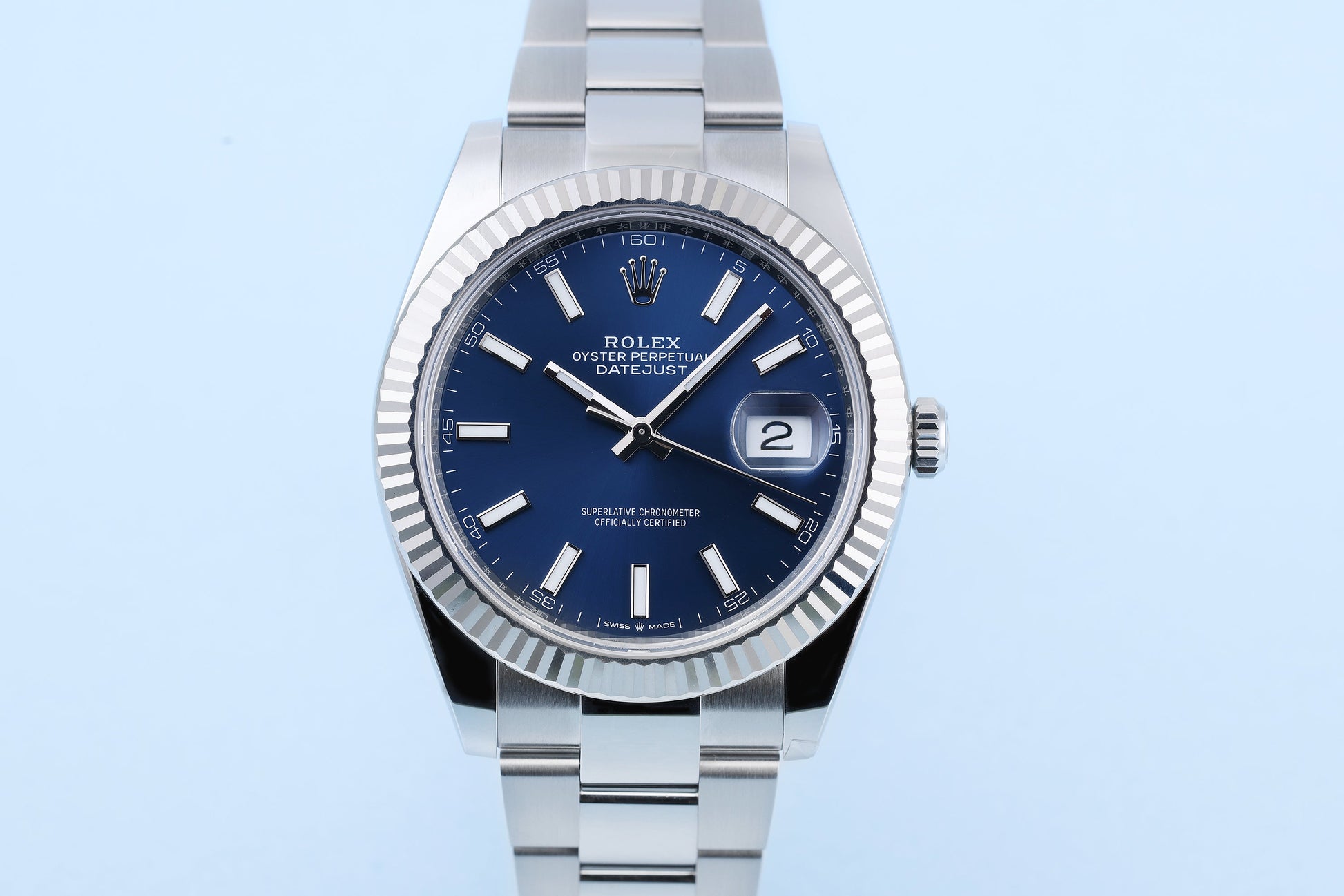 Unworn Rolex DateJust 41 | REF. 126334 | Blue Dial | Box & Papers | 2021 | Stainless Steel & 18k White Gold Bezel