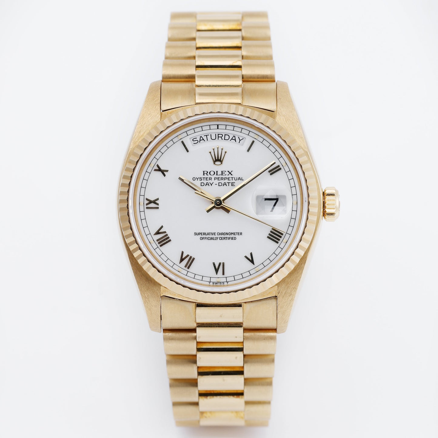 Unpolished Rolex Day-Date | REF. 18038 | White Porcelain Dial | 18k Yellow Gold | 1978