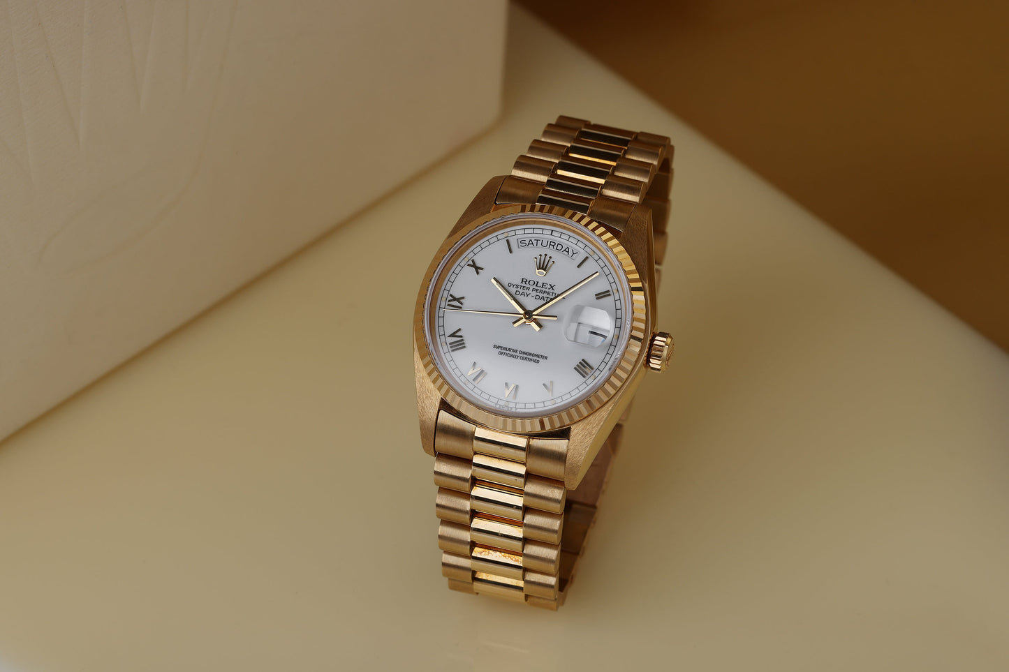 Unpolished Rolex Day-Date | REF. 18038 | White Porcelain Dial | 18k Yellow Gold | 1978