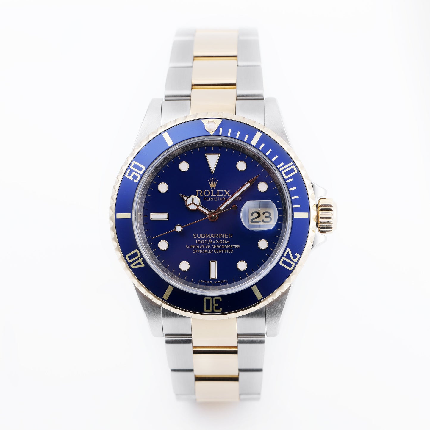 Rolex Submariner | REF. 16613 | Engraved Rehaut | Blue Dial | Box & Papers | 2009 | Stainless Steel & 18k Yellow Gold