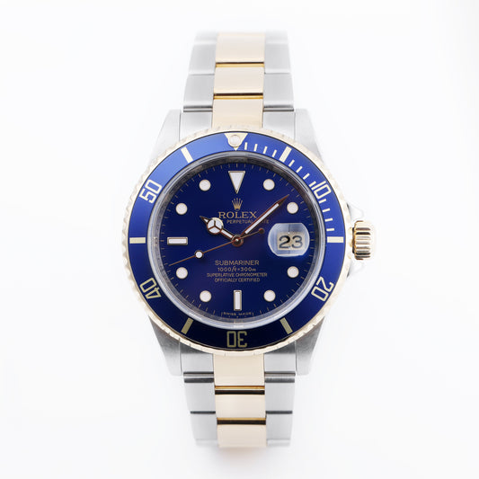 Rolex Submariner | REF. 16613 | Engraved Rehaut | Blue Dial | Box & Papers | 2009 | Stainless Steel & 18k Yellow Gold