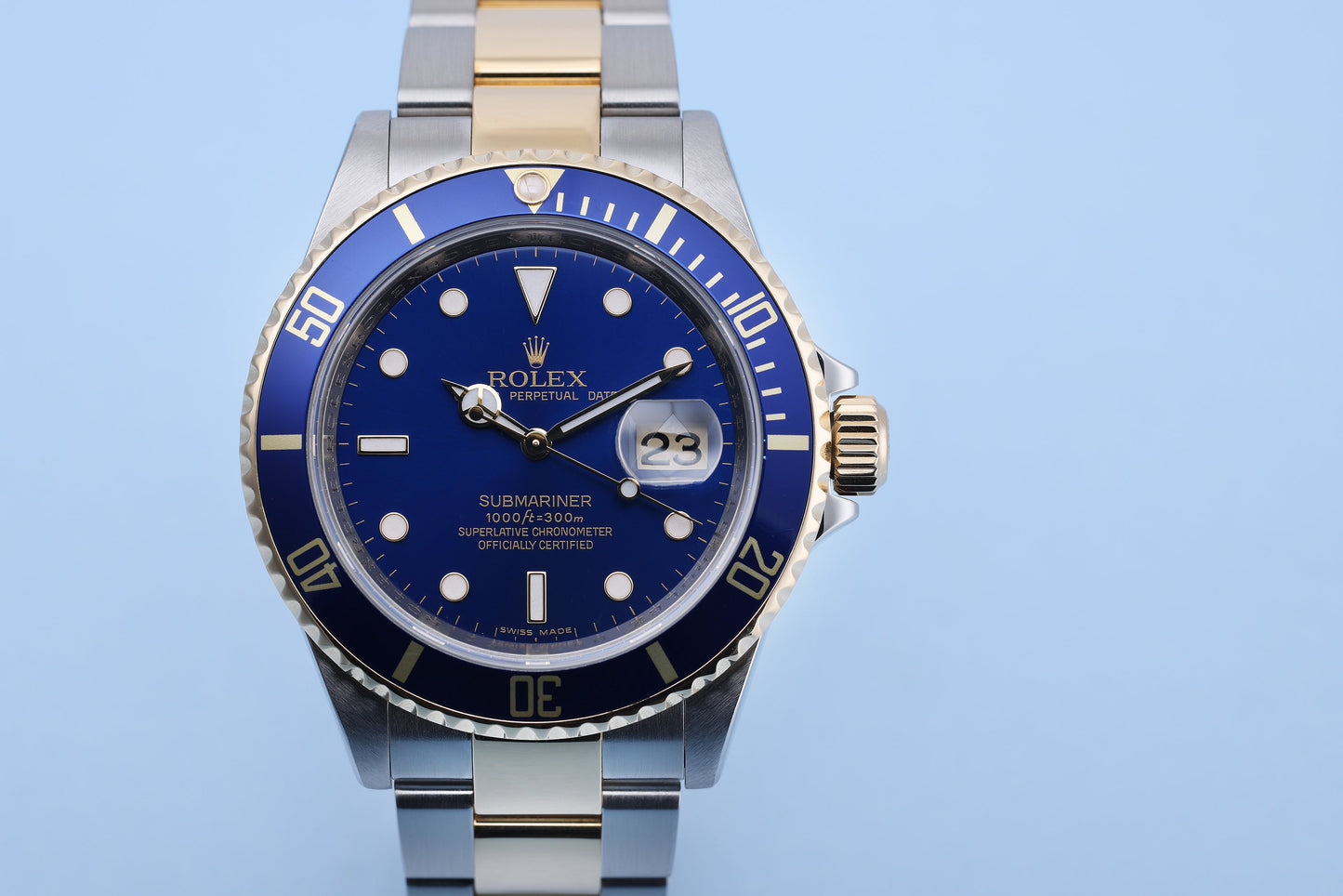 Rolex Submariner | REF. 16613 | Engraved Rehaut | Blue Dial | Box & Papers | 2009 | Stainless Steel & 18k Yellow Gold