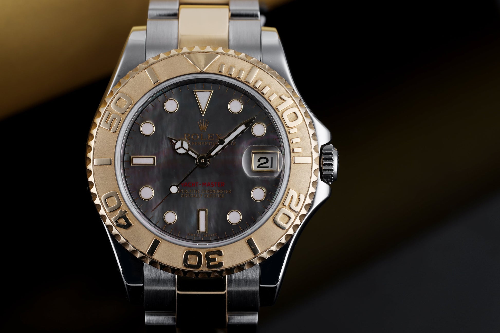 Rolex Yacht-Master Midsize 35mm | REF. 168623 | Black Mother of Pearl Dial | Stainless Steel & 18k Yellow Gold