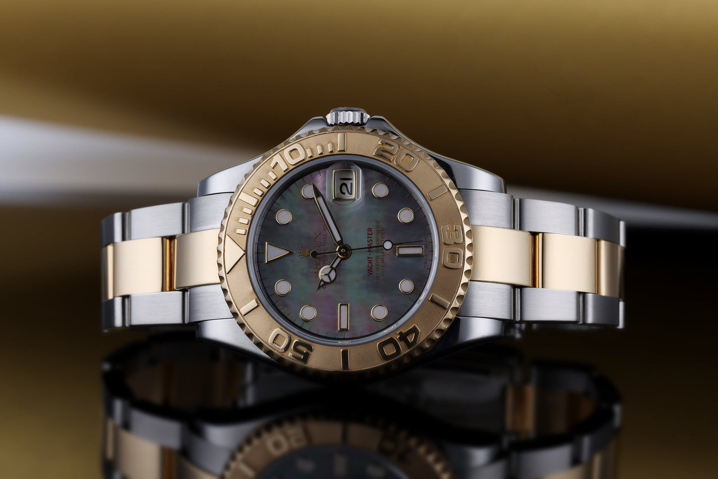 Rolex Yacht-Master Midsize 35mm | REF. 168623 | Black Mother of Pearl Dial | Stainless Steel & 18k Yellow Gold