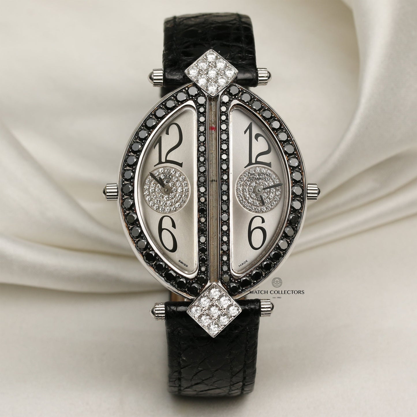 The Royal Diamond Double BA 218 Lady Wristwatch 18k White Gold Black & White Diamonds