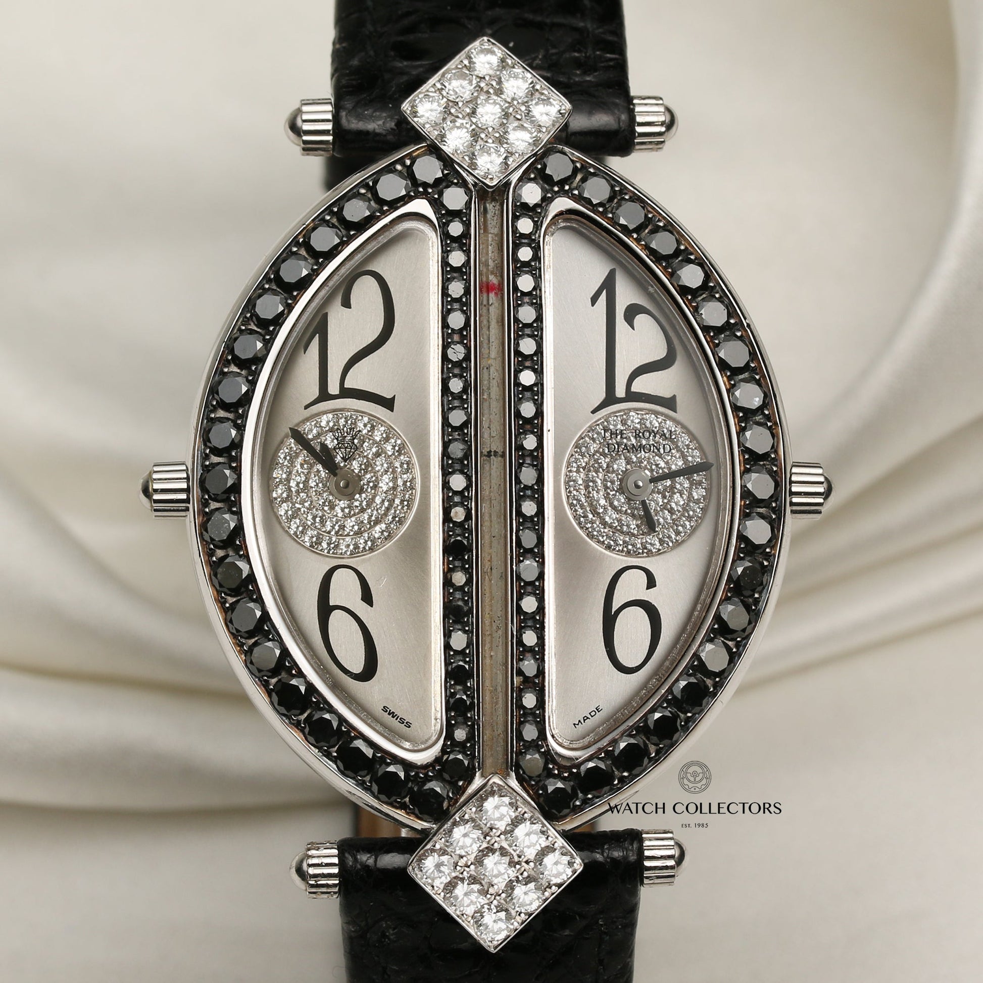 The Royal Diamond Double BA 218 Lady Wristwatch 18k White Gold Black & White Diamonds