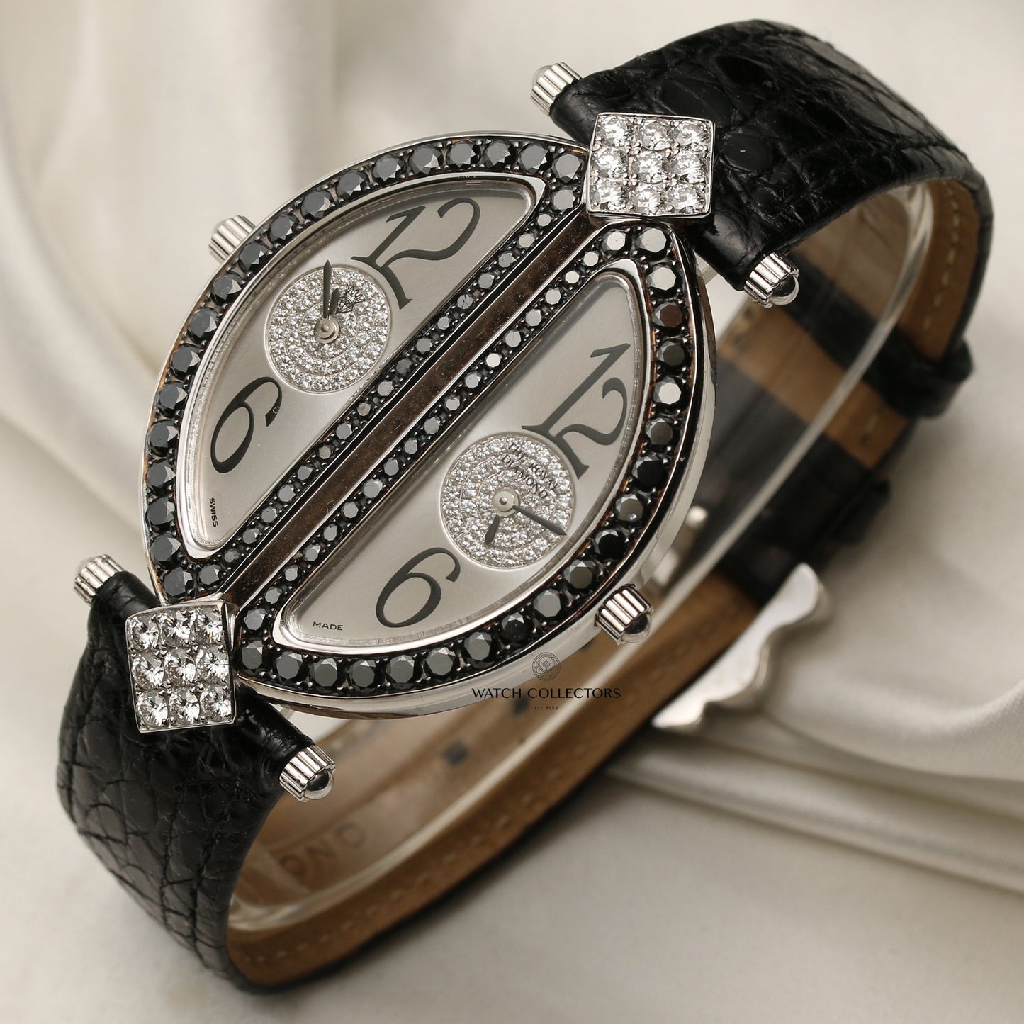 The Royal Diamond Double BA 218 Lady Wristwatch 18k White Gold Black & White Diamonds