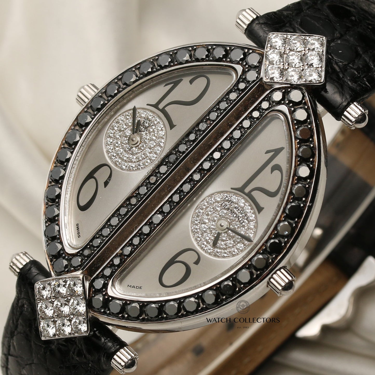 The Royal Diamond Double BA 218 Lady Wristwatch 18k White Gold Black & White Diamonds