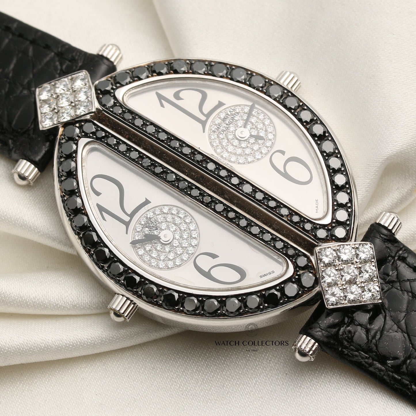 The Royal Diamond Double BA 218 Lady Wristwatch 18k White Gold Black & White Diamonds