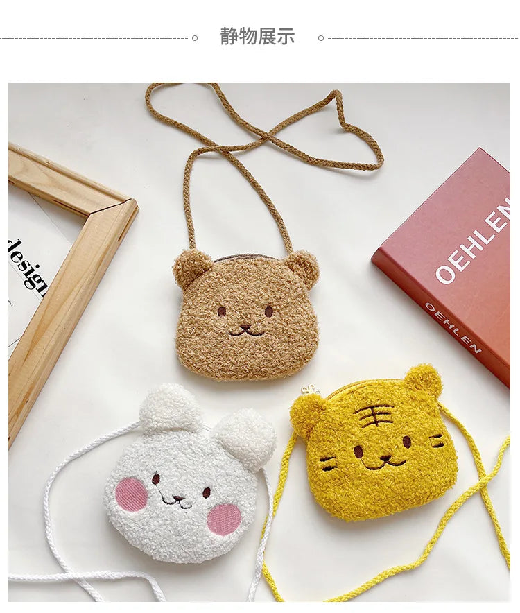 Soft Plush Bear Rabbit Cartoon Children Coin Purse Cute Animal Zipper Kid Shoulder Bag Girl Messenger Bag Mini Handbag Purse