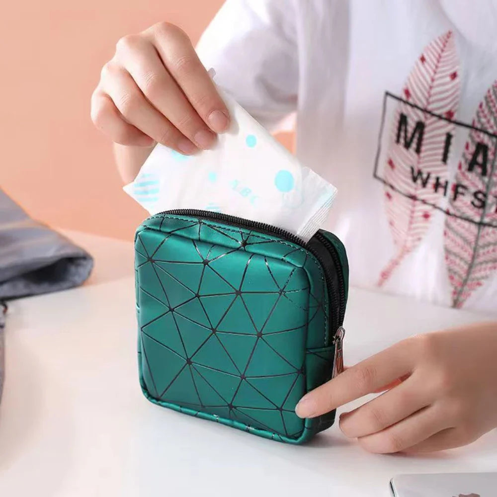 Sanitary Napkin Storage Bag,Leather Waterproof Feminine Period Bag with Zipper for Teen Girls Women,Small Makeup Pouch,Wallet