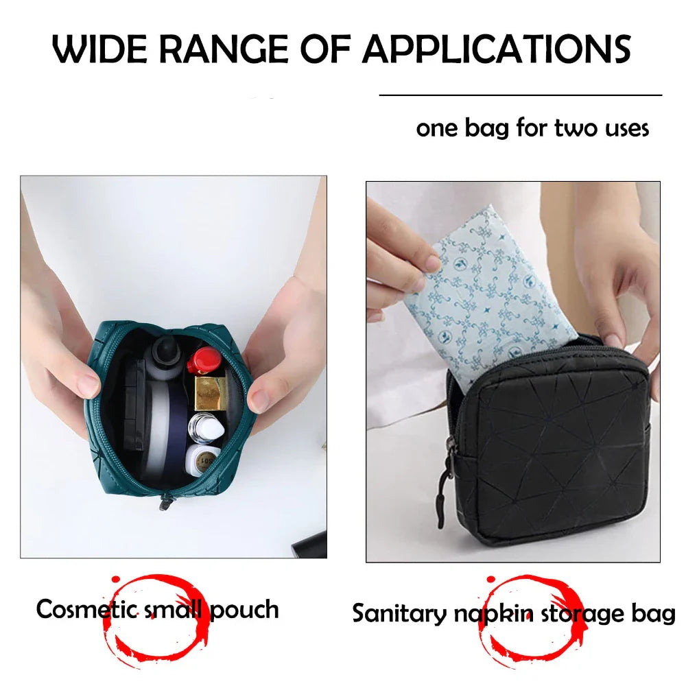 Sanitary Napkin Storage Bag,Leather Waterproof Feminine Period Bag with Zipper for Teen Girls Women,Small Makeup Pouch,Wallet