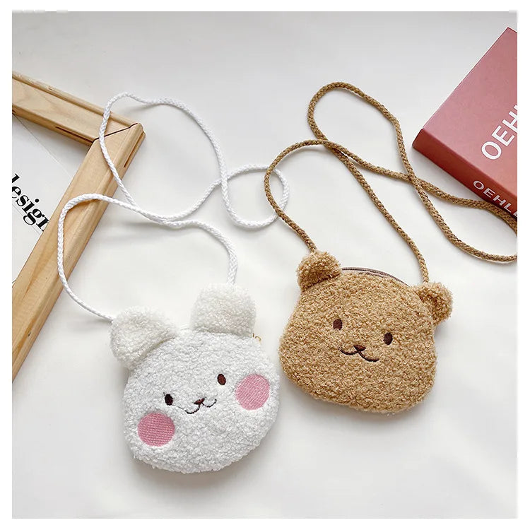 Soft Plush Bear Rabbit Cartoon Children Coin Purse Cute Animal Zipper Kid Shoulder Bag Girl Messenger Bag Mini Handbag Purse