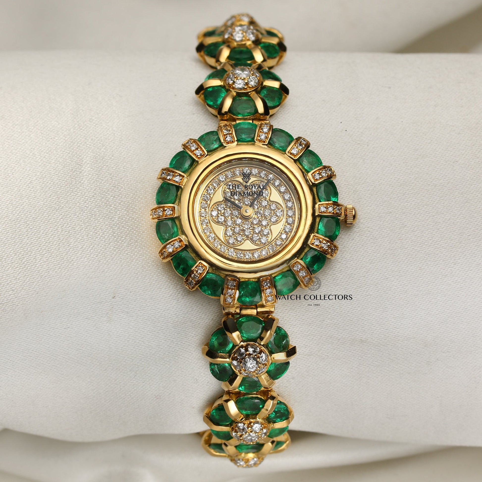 The Royal Diamond Ladies Dress Watch Emerald & Diamond 18k Yellow Gold