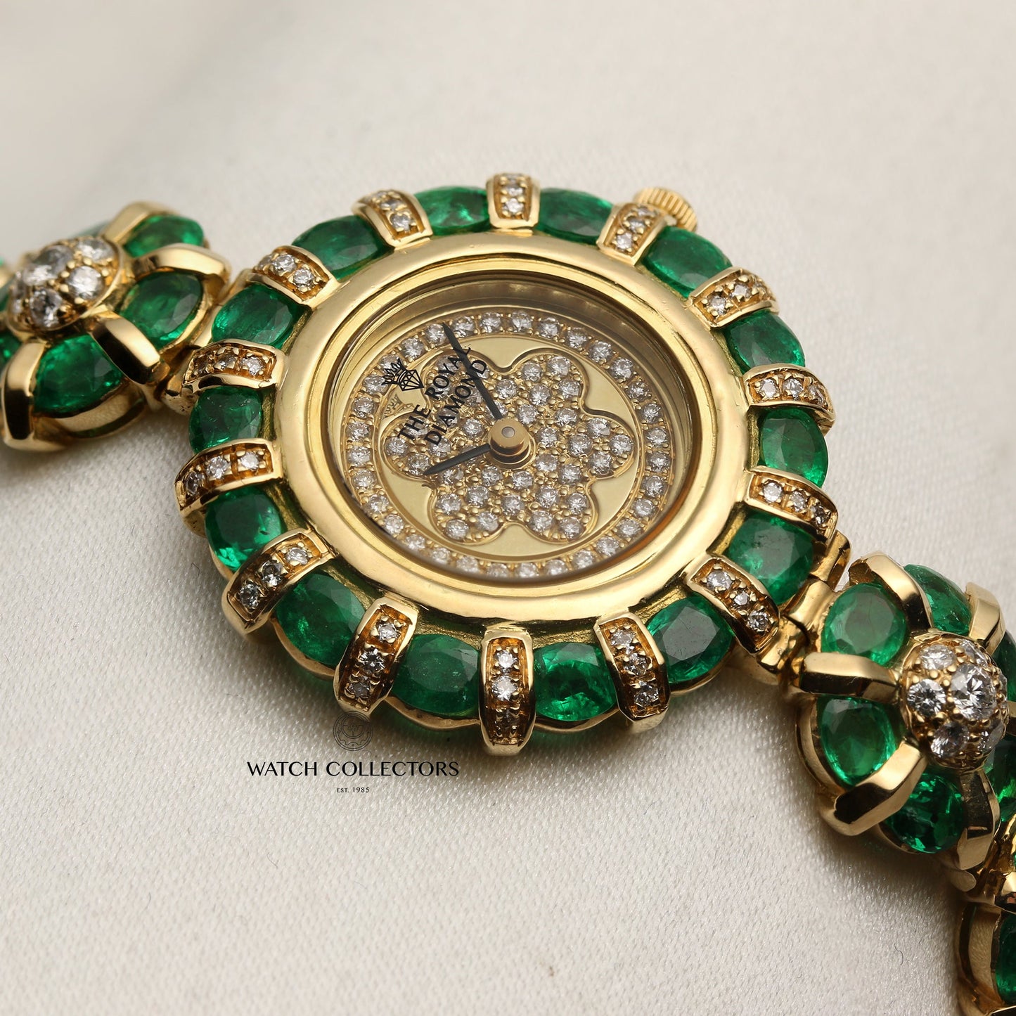 The Royal Diamond Ladies Dress Watch Emerald & Diamond 18k Yellow Gold