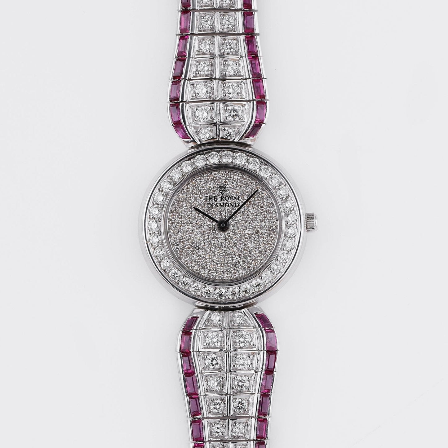 The Royal Diamond Vintage Ladies Wristwatch | Pavé Diamond & Rubies | Platinum | 25mm | Quartz | 1990's