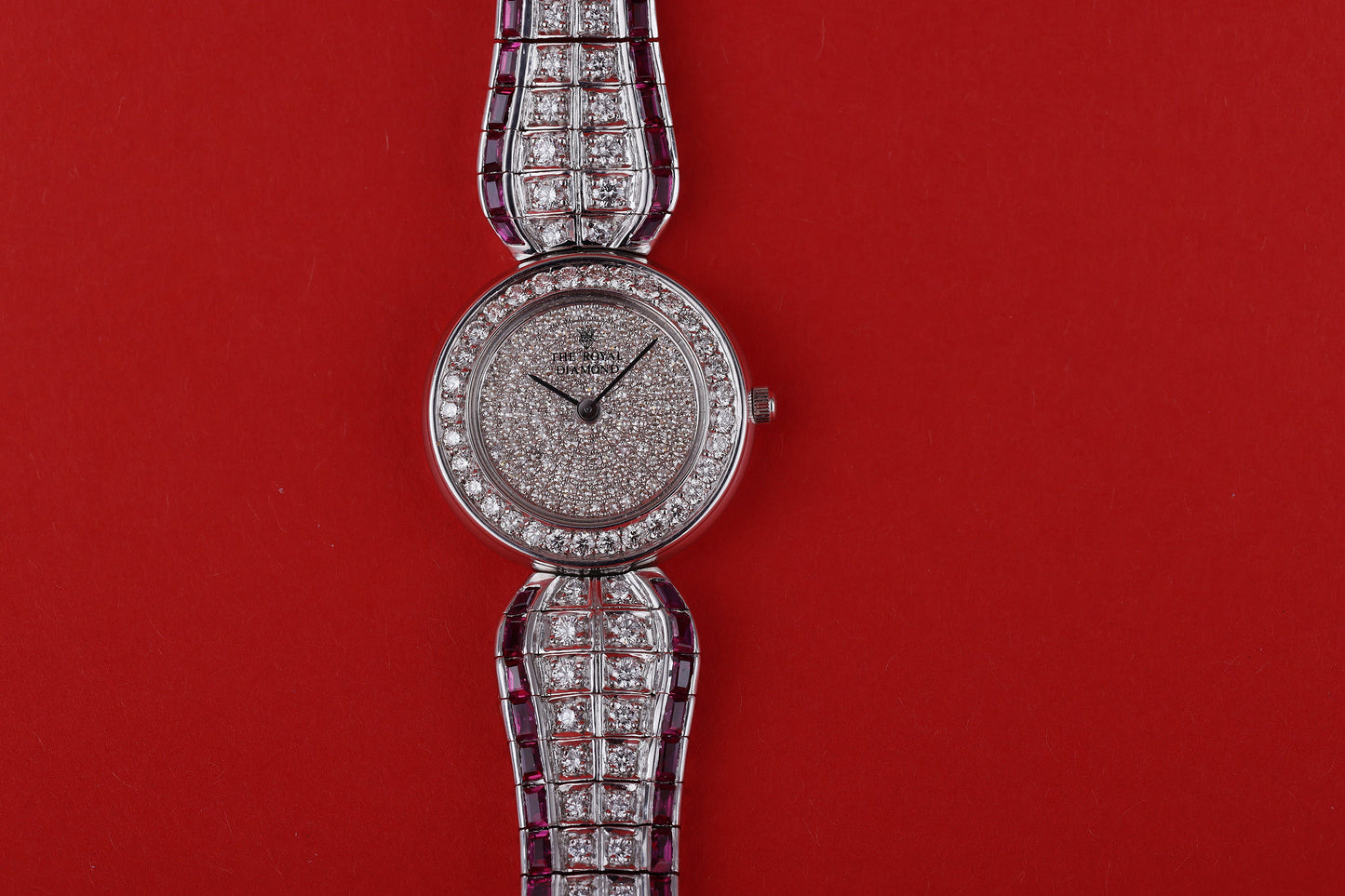 The Royal Diamond Vintage Ladies Wristwatch | Pavé Diamond & Rubies | Platinum | 25mm | Quartz | 1990's