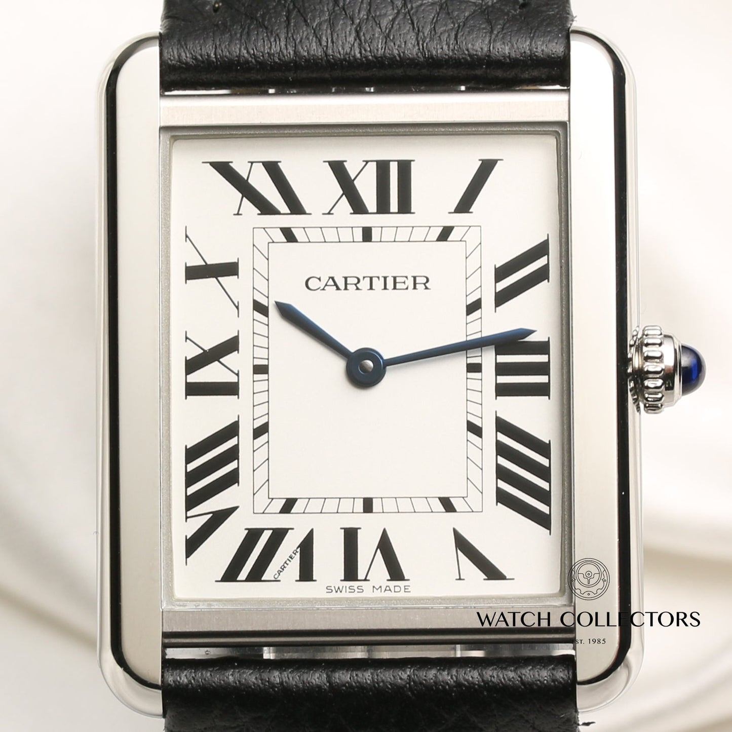 Unworn Full Set Cartier Large Tank Solo WSTA0028 Stainless Steel Leather Strap