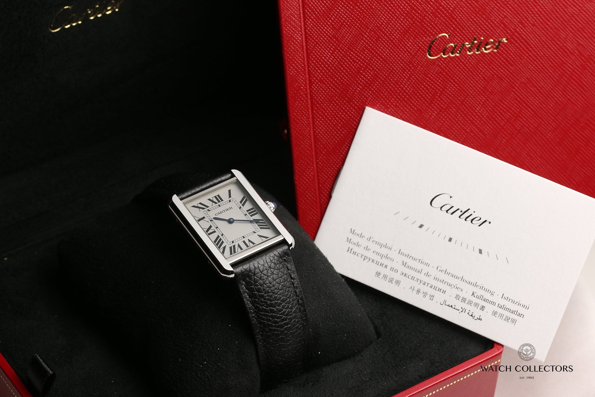 Unworn Full Set Cartier Large Tank Solo WSTA0028 Stainless Steel Leather Strap