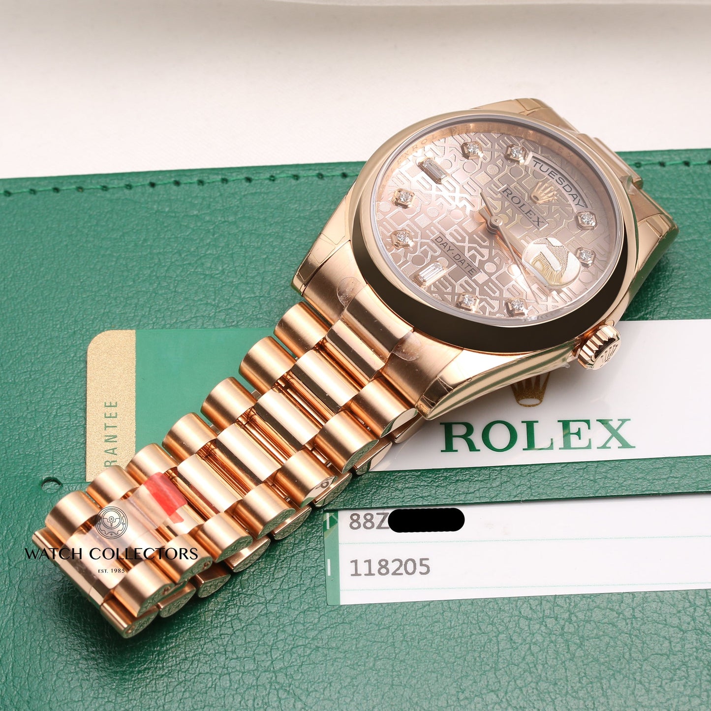 Unworn Rolex Day-Date 118205 18K Rose Gold