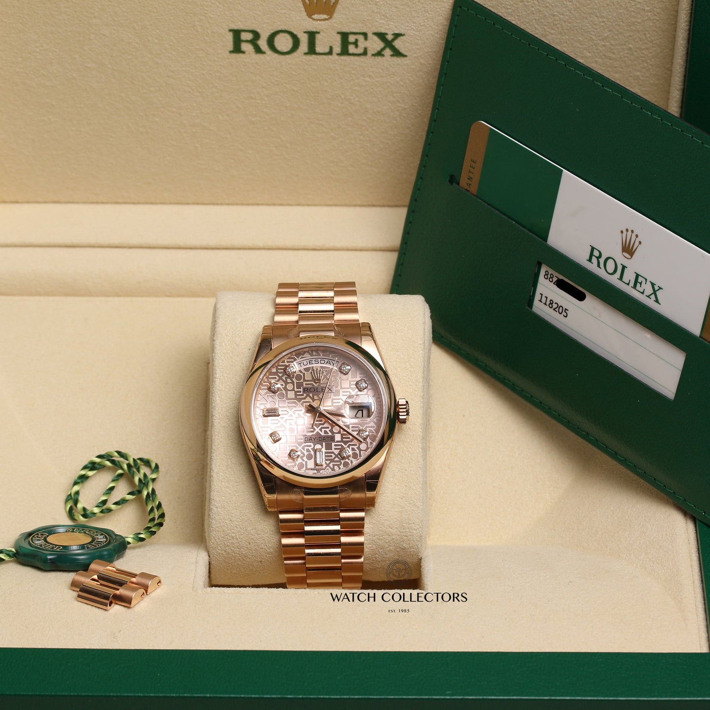 Unworn Rolex Day-Date 118205 18K Rose Gold