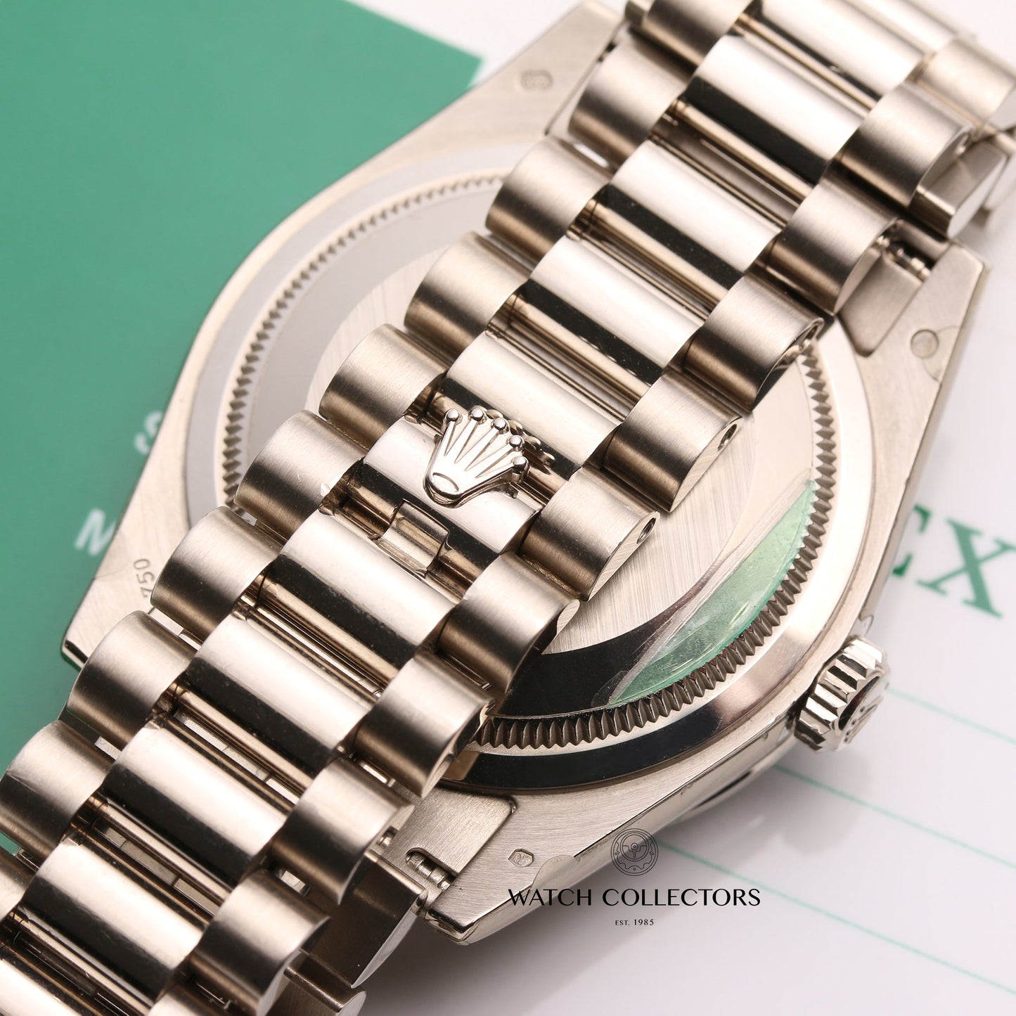 Unworn Factory Rolex Day-Date 118399BR Diamond Princess Cut Bezel 18k White Gold