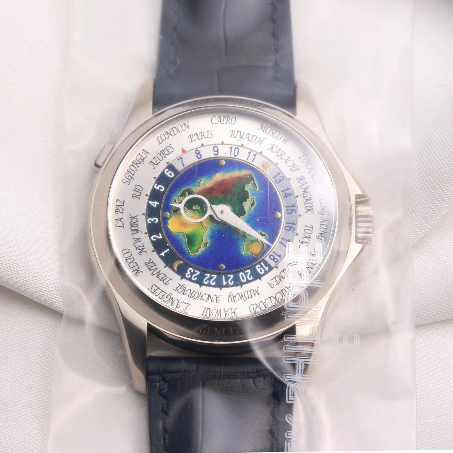 Unworn Factory Sealed Patek Philippe World Time 5131G 18K White Gold Enamel dial