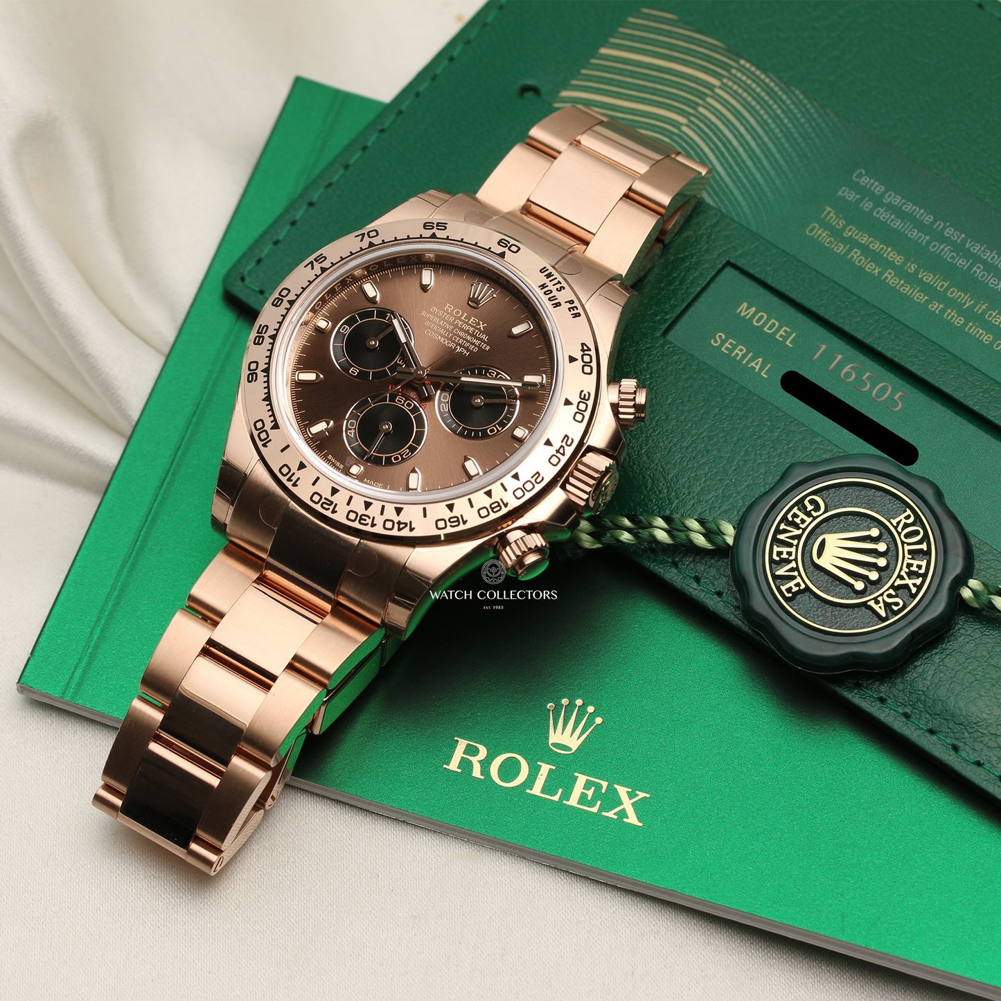 Unworn 2020 Rolex Daytona 116505 18k Rose Gold Chocolate Brown Dial