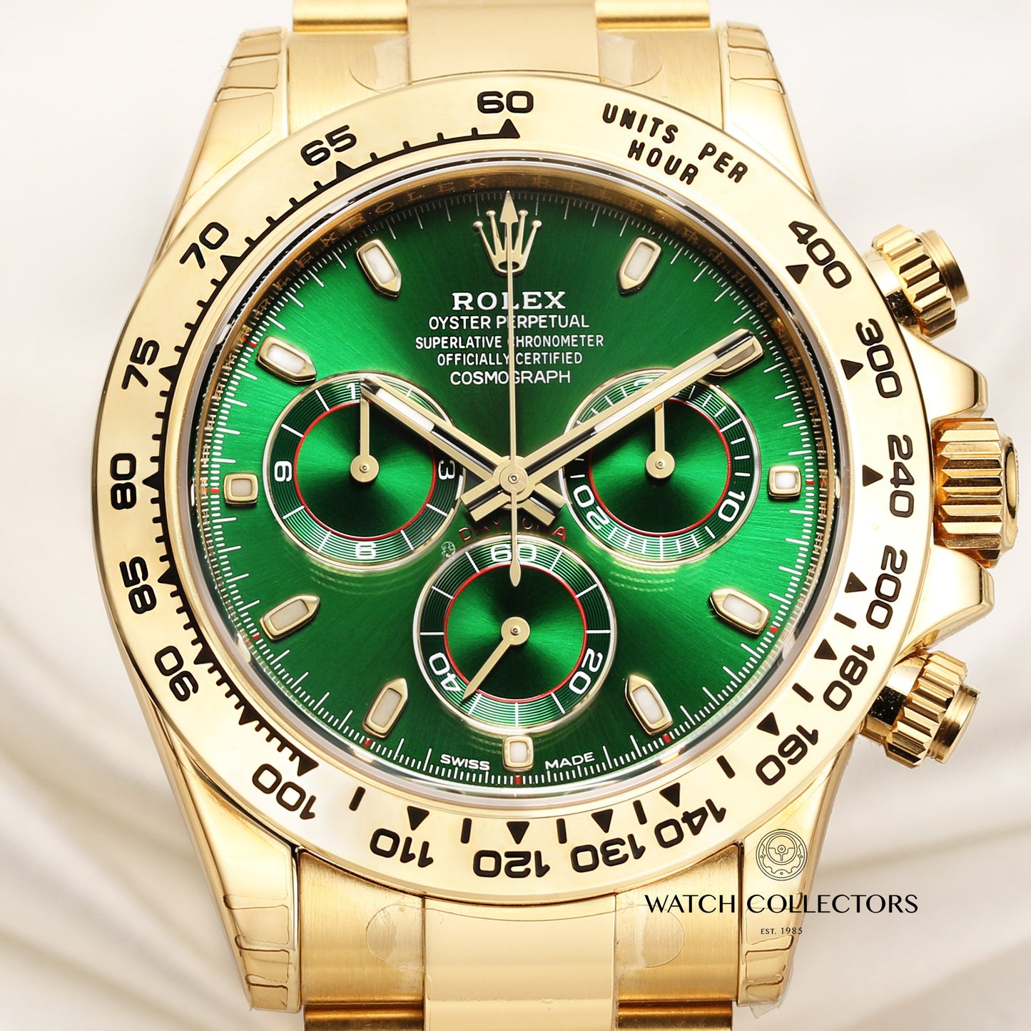 Unworn Full Set Rolex Daytona Green Dial 116508 18k Yellow Gold